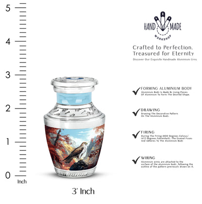 Powder Blue Eagle Cremation Urn top-down view of secure threaded lid - contemporary eagle design with modern artistic flair - mini keepsake memorial for portion of cremation ashes