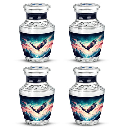 Vivid Blue Eagle Cremation Urn back view with polished surface - artistic eagle interpretation with creative detail - 10 inch aluminum urn for cremated remains