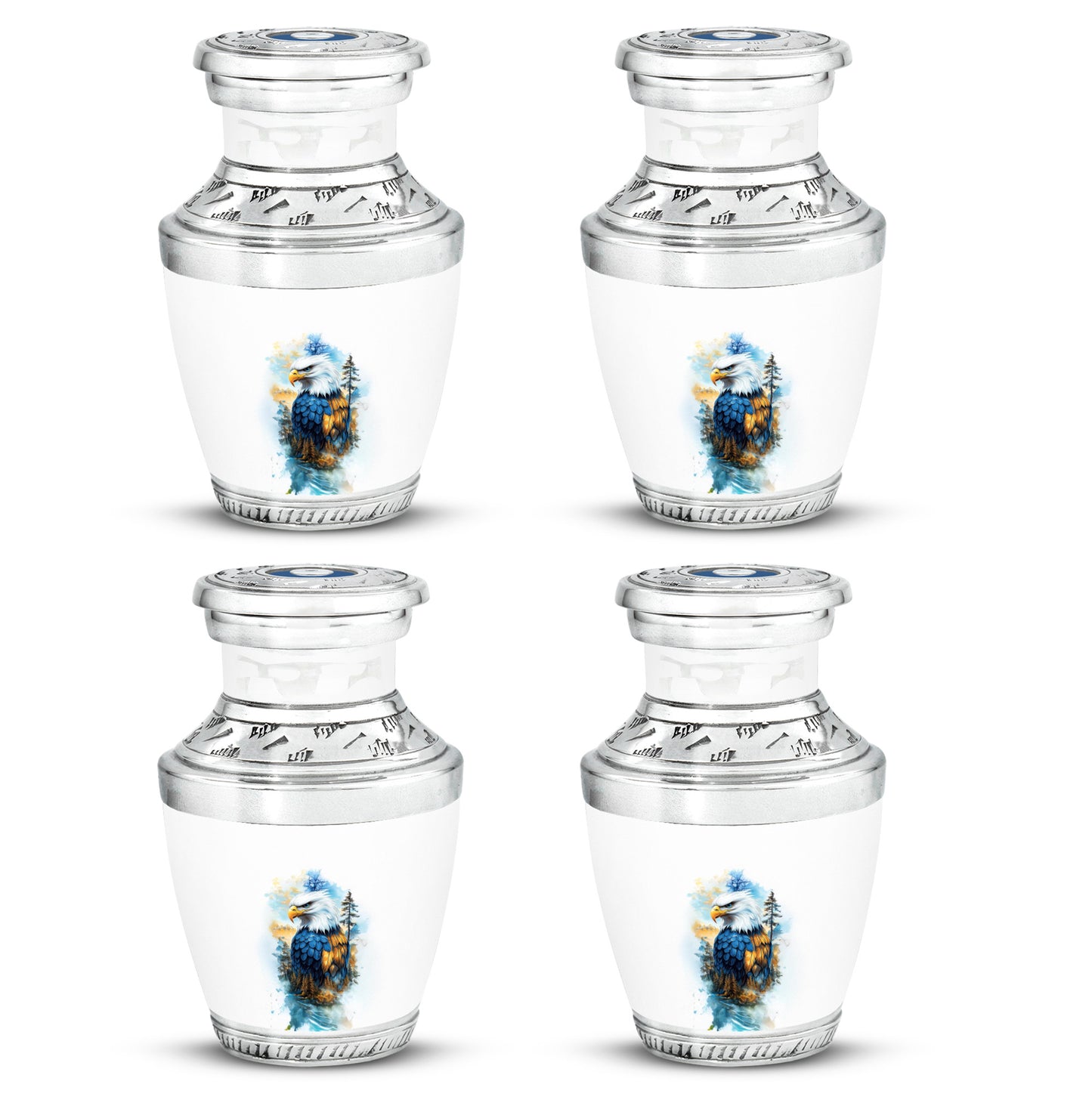 Polished Silver Eagle Cremation Urn back view with polished surface - artistic eagle interpretation with creative detail - 10 inch aluminum urn for cremated remains