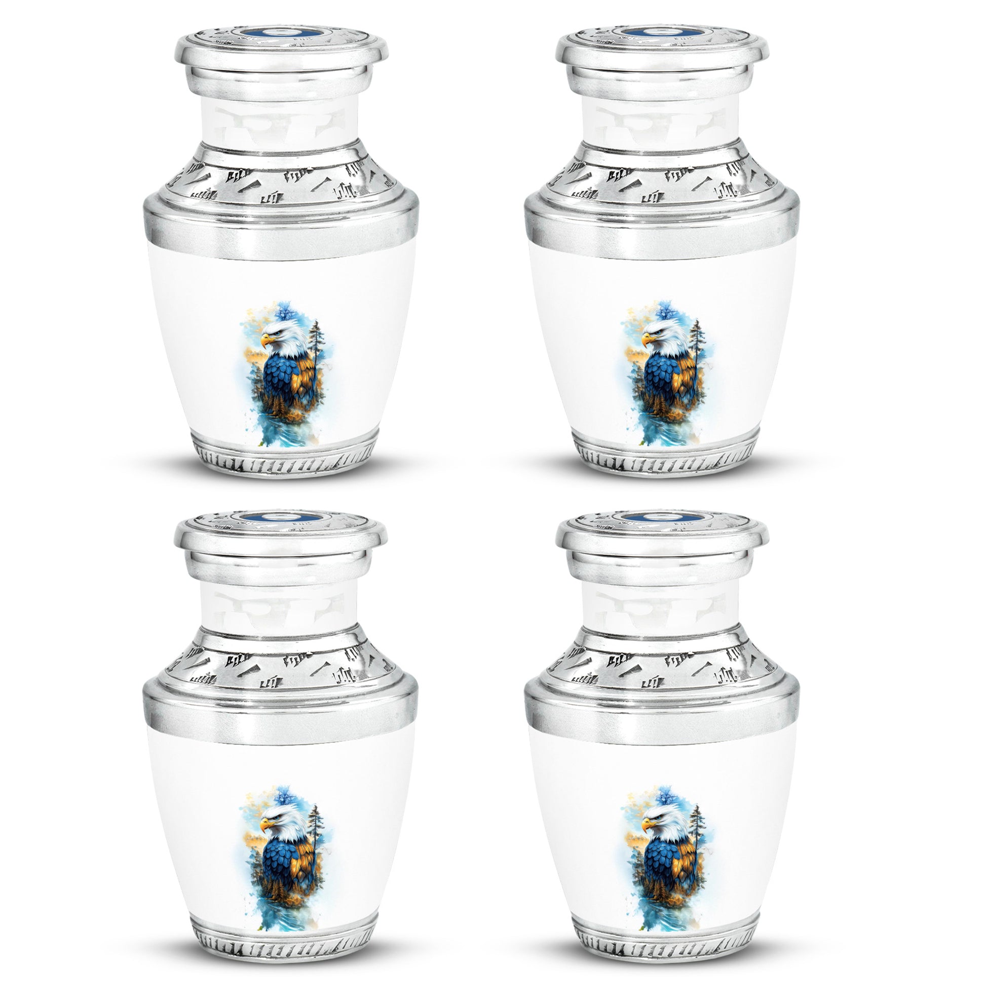 Polished Silver Eagle Cremation Urn back view with polished surface - artistic eagle interpretation with creative detail - 10 inch aluminum urn for cremated remains