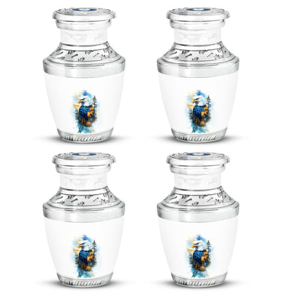 Polished Silver Eagle Cremation Urn back view with polished surface - artistic eagle interpretation with creative detail - 10 inch aluminum urn for cremated remains