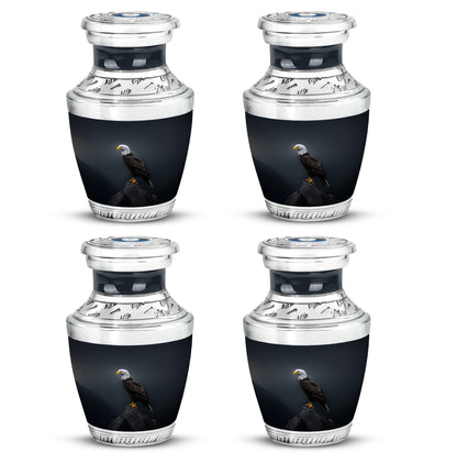 Misty Blue Eagle Cremation Urn back view with polished surface - modern art-inspired eagle motif on sleek aluminum - 10 inch aluminum urn for cremated remains