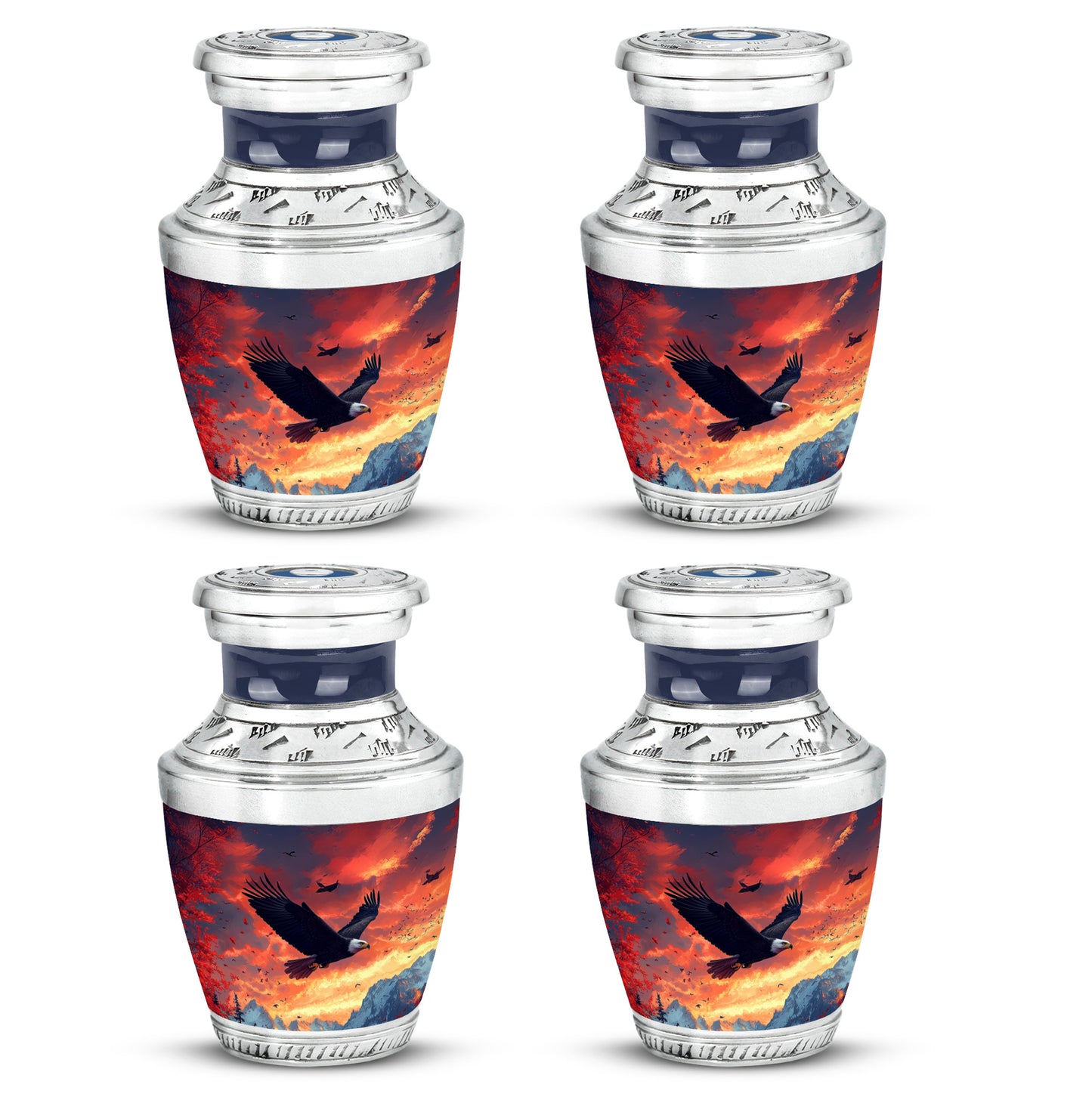 Icy Blue Eagle Cremation Urn back view with polished surface - contemporary eagle design with modern artistic flair - 10 inch aluminum urn for cremated remains