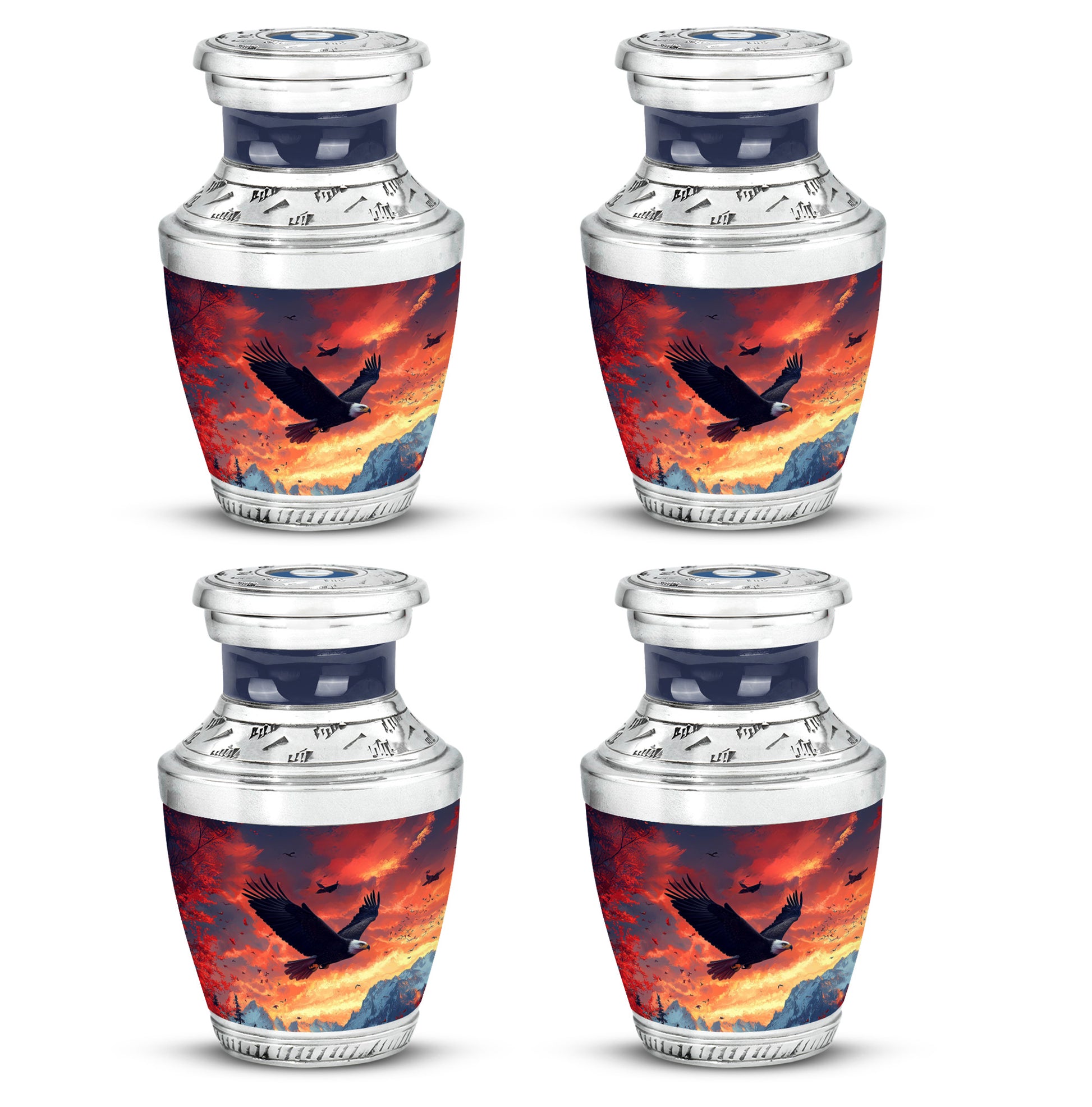 Icy Blue Eagle Cremation Urn back view with polished surface - contemporary eagle design with modern artistic flair - 10 inch aluminum urn for cremated remains
