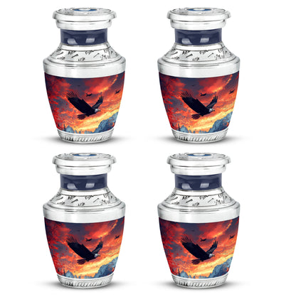 Icy Blue Eagle Cremation Urn back view with polished surface - contemporary eagle design with modern artistic flair - 10 inch aluminum urn for cremated remains