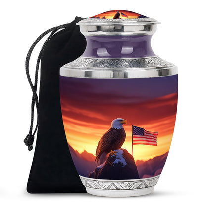 Deep Red Eagle Cremation Urn side profile showing urn shape - contemporary eagle design with modern artistic flair - full-size 10 inch 200 cubic inch adult cremation urn