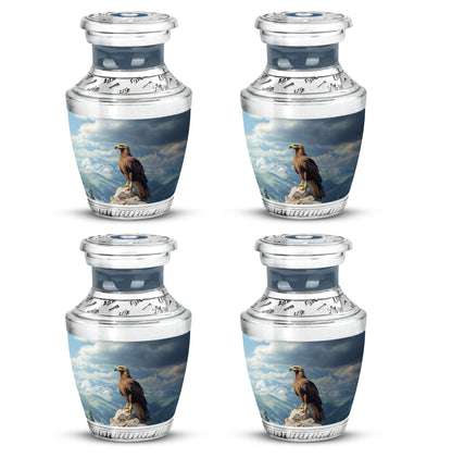 Serene Blue Eagle Cremation Urn back view with polished surface - artistic eagle interpretation with creative detail - 10 inch aluminum urn for cremated remains
