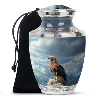 Cobalt Blue Eagle Cremation Urn side profile showing urn shape - artistic eagle interpretation with creative detail - full-size 10 inch 200 cubic inch adult cremation urn