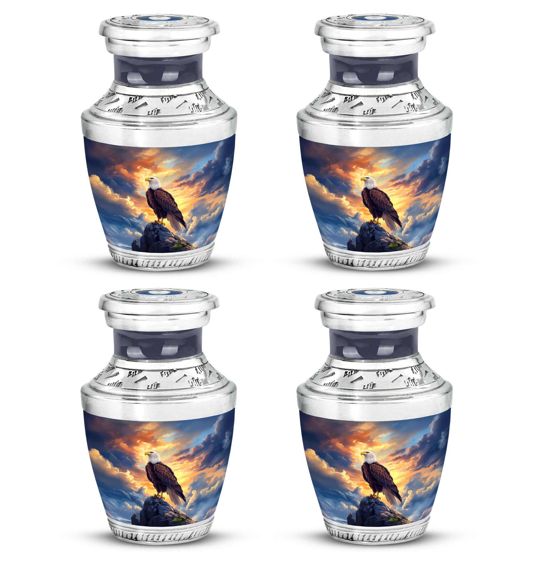 Steel Blue Eagle Cremation Urn back view with polished surface - artistic eagle interpretation with creative detail - 10 inch aluminum urn for cremated remains