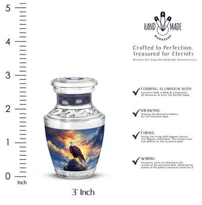Slate Blue Eagle Cremation Urn top-down view of secure threaded lid - contemporary eagle design with modern artistic flair - mini keepsake memorial for portion of cremation ashes