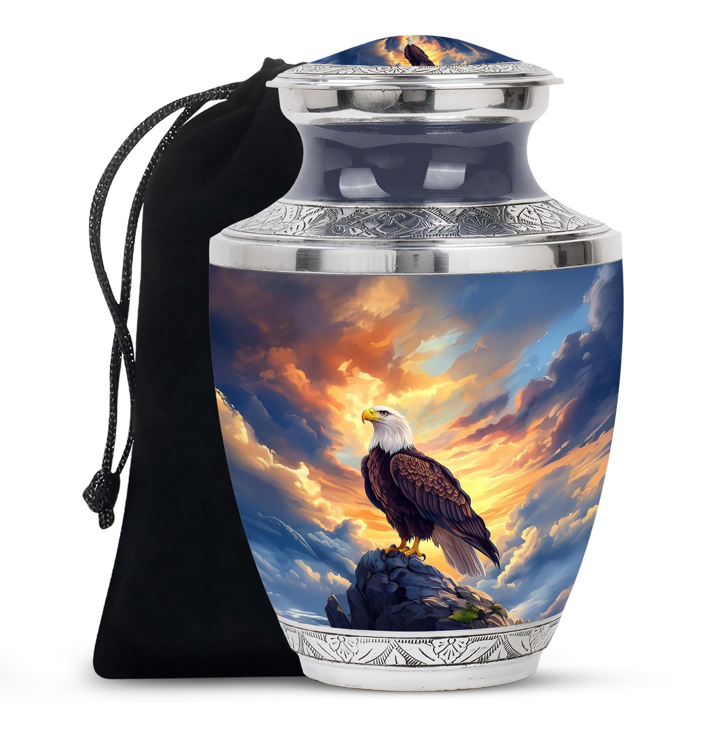 Slate Blue Eagle Cremation Urn side profile showing urn shape - contemporary eagle design with modern artistic flair - full-size 10 inch 200 cubic inch adult cremation urn