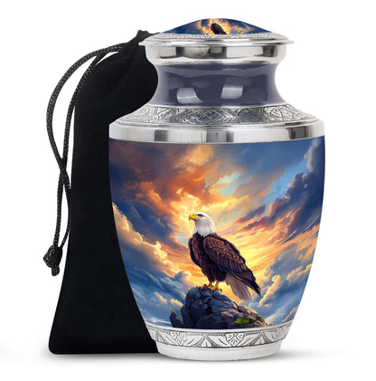 Slate Blue Eagle Cremation Urn side profile showing urn shape - contemporary eagle design with modern artistic flair - full-size 10 inch 200 cubic inch adult cremation urn