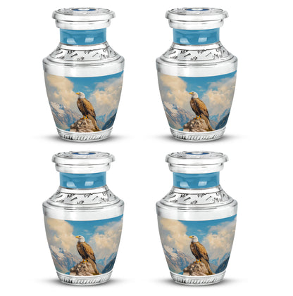 Celestial Blue Eagle Cremation Urn back view with polished surface - contemporary eagle design with modern artistic flair - 10 inch aluminum urn for cremated remains