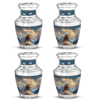 Pastel Blue Eagle Cremation Urn back view with polished surface - contemporary eagle design with modern artistic flair - 10 inch aluminum urn for cremated remains