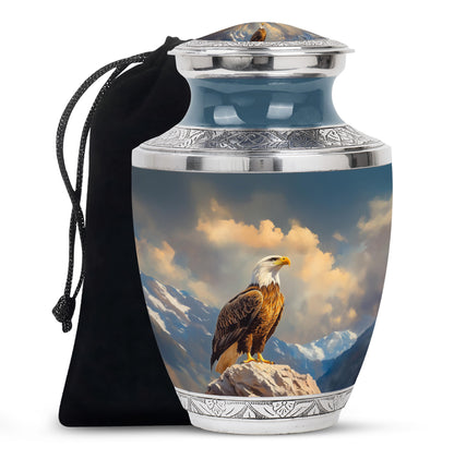 Icy Blue Eagle Cremation Urn side profile showing urn shape - contemporary eagle design with modern artistic flair - full-size 10 inch 200 cubic inch adult cremation urn