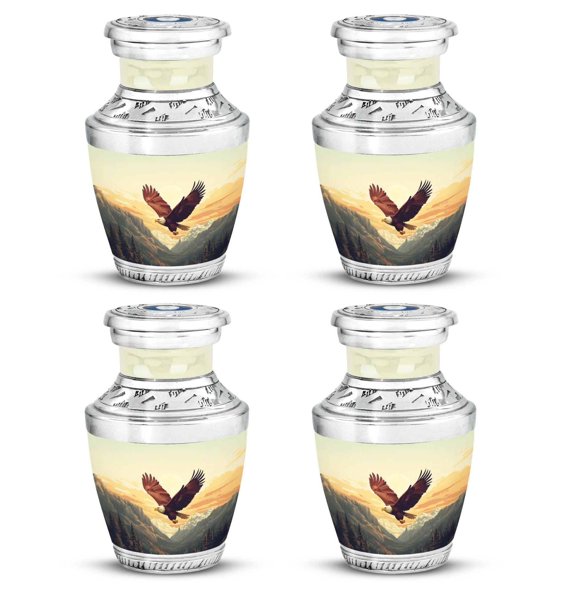 Amber Gold Eagle Cremation Urn back view with polished surface - modern art-inspired eagle motif on sleek aluminum - 10 inch aluminum urn for cremated remains