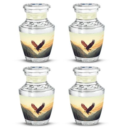 Amber Gold Eagle Cremation Urn back view with polished surface - modern art-inspired eagle motif on sleek aluminum - 10 inch aluminum urn for cremated remains
