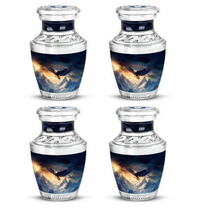 Misty Blue Eagle Cremation Urn back view with polished surface - contemporary eagle design with modern artistic flair - 10 inch aluminum urn for cremated remains