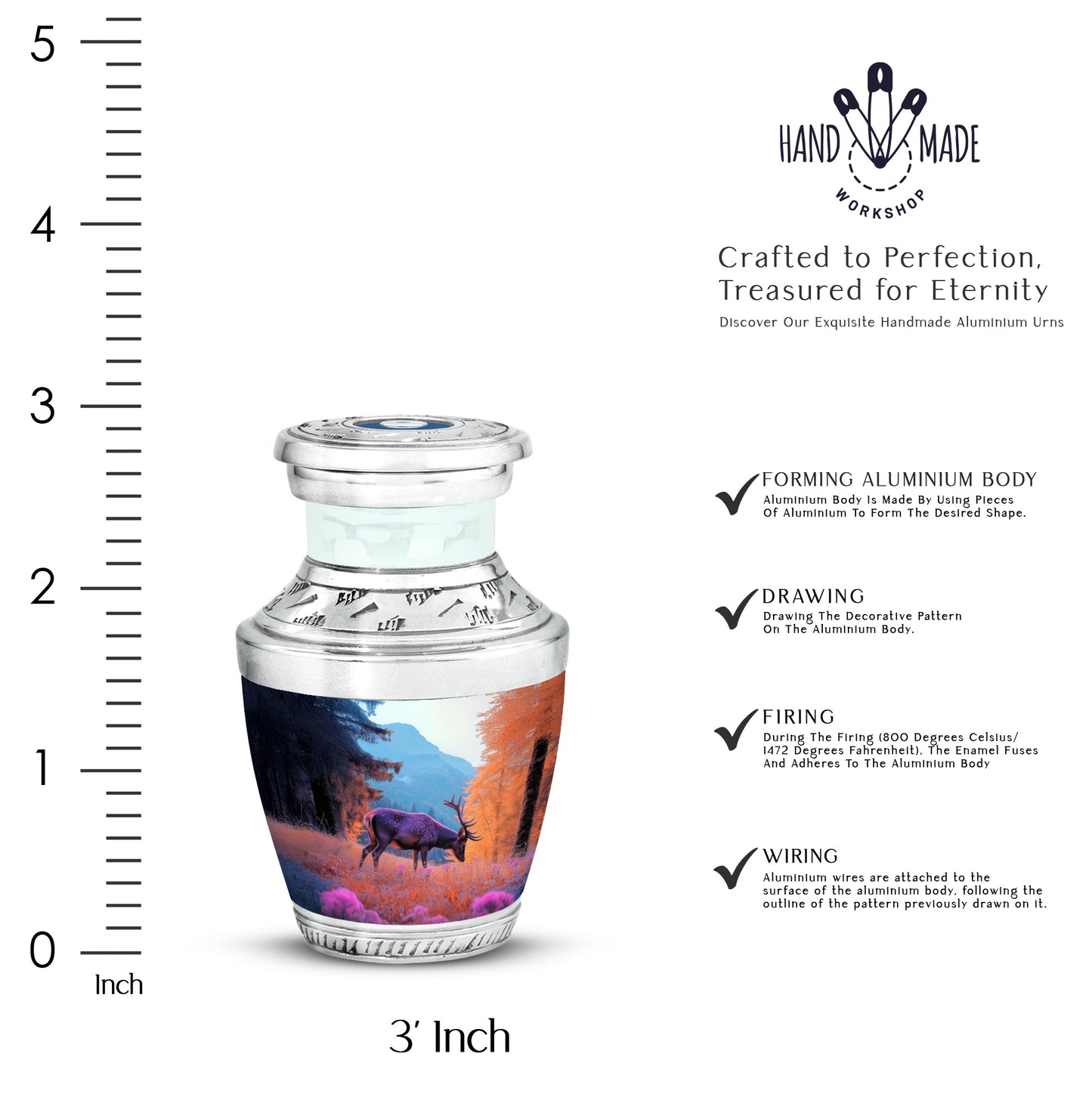 Indigo Deer Cremation Urn top-down view of secure threaded lid - contemporary deer design with modern artistic flair - mini keepsake memorial for portion of cremation ashes