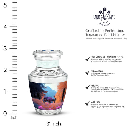 Indigo Deer Cremation Urn top-down view of secure threaded lid - contemporary deer design with modern artistic flair - mini keepsake memorial for portion of cremation ashes