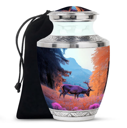 Celestial Blue Deer Cremation Urn side profile showing urn shape - contemporary deer design with modern artistic flair - full-size 10 inch 200 cubic inch adult cremation urn