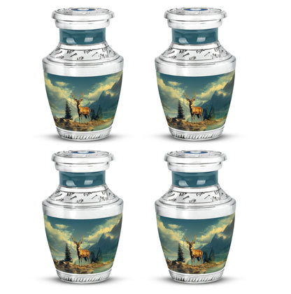 Aqua Teal Deer Cremation Urn back view with polished surface - artistic deer interpretation with creative detail - 10 inch aluminum urn for cremated remains