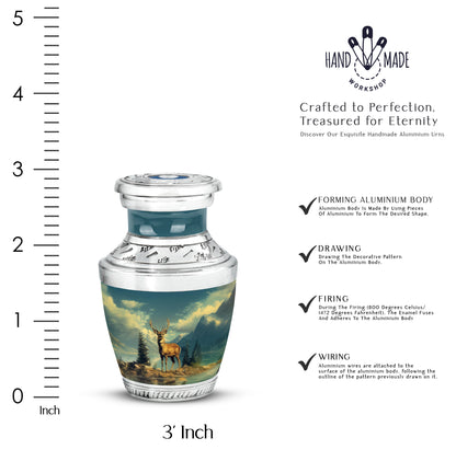 Sea Green Teal Deer Cremation Urn top-down view of secure threaded lid - contemporary deer design with modern artistic flair - mini keepsake memorial for portion of cremation ashes