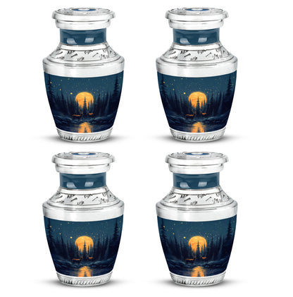 Navy Blue Deer Cremation Urn back view with polished surface - contemporary deer design with modern artistic flair - 10 inch aluminum urn for cremated remains