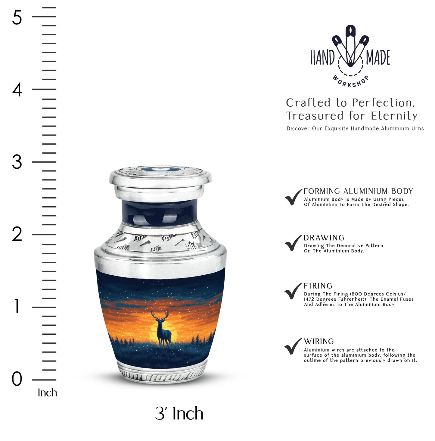 Icy Blue Deer Cremation Urn top-down view of secure threaded lid - contemporary deer design with modern artistic flair - mini keepsake memorial for portion of cremation ashes
