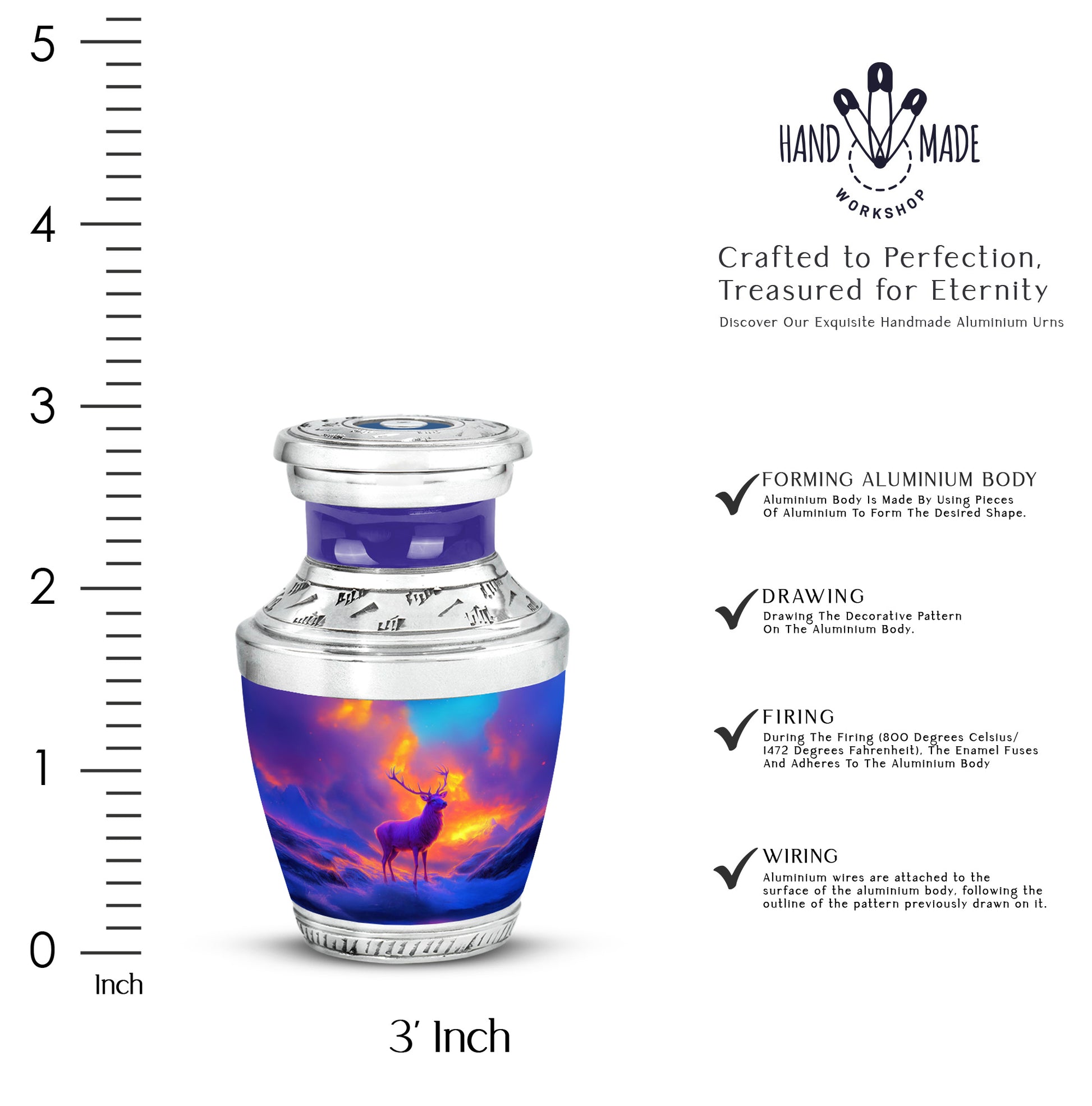 Orchid Purple Deer Cremation Urn top-down view of secure threaded lid - modern art-inspired deer motif on sleek aluminum - mini keepsake memorial for portion of cremation ashes