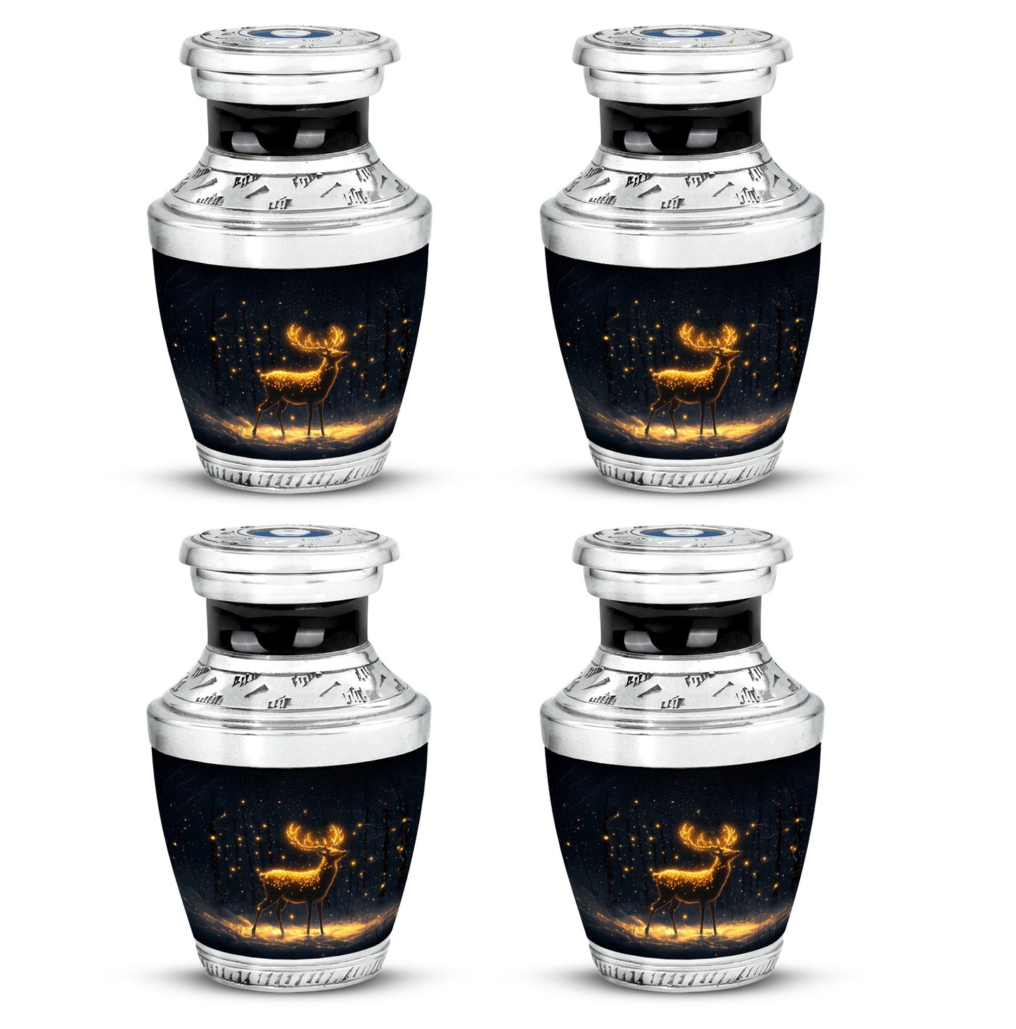 Rich Black Deer Cremation Urn back view with polished surface - contemporary deer design with modern artistic flair - 10 inch aluminum urn for cremated remains