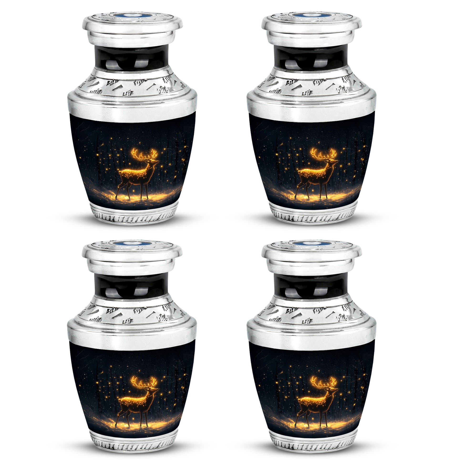 Rich Black Deer Cremation Urn back view with polished surface - contemporary deer design with modern artistic flair - 10 inch aluminum urn for cremated remains