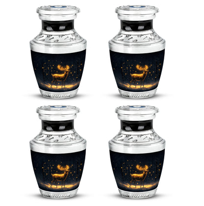 Rich Black Deer Cremation Urn back view with polished surface - contemporary deer design with modern artistic flair - 10 inch aluminum urn for cremated remains