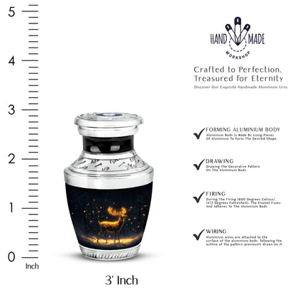 Charcoal Black Deer Cremation Urn top-down view of secure threaded lid - artistic deer interpretation with creative detail - mini keepsake memorial for portion of cremation ashes