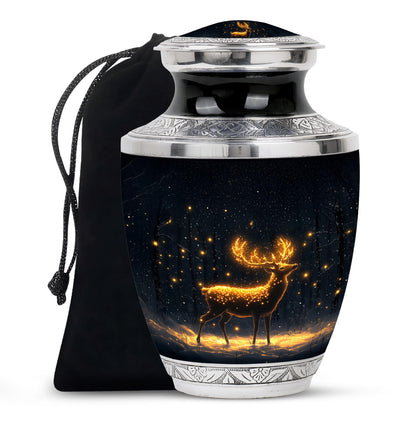 Charcoal Black Deer Cremation Urn side profile showing urn shape - artistic deer interpretation with creative detail - full-size 10 inch 200 cubic inch adult cremation urn