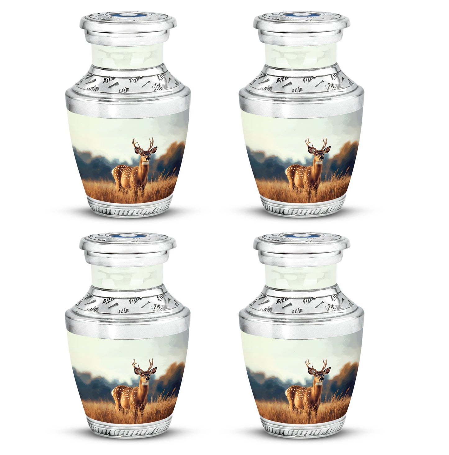 Antique Silver Deer Cremation Urn back view with polished surface - artistic deer interpretation with creative detail - 10 inch aluminum urn for cremated remains