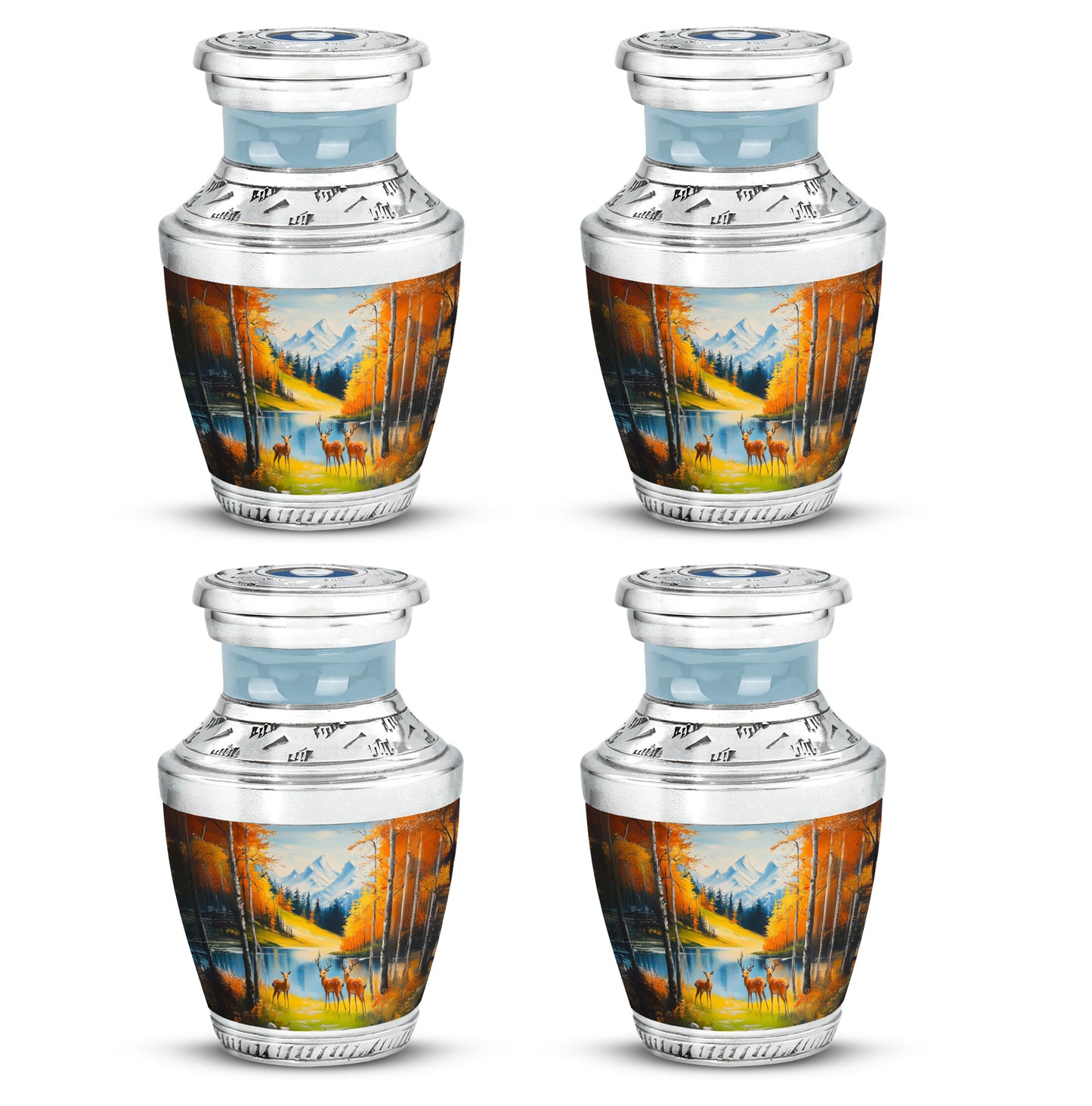 Vivid Teal Deer Cremation Urn back view with polished surface - artistic deer interpretation with creative detail - 10 inch aluminum urn for cremated remains