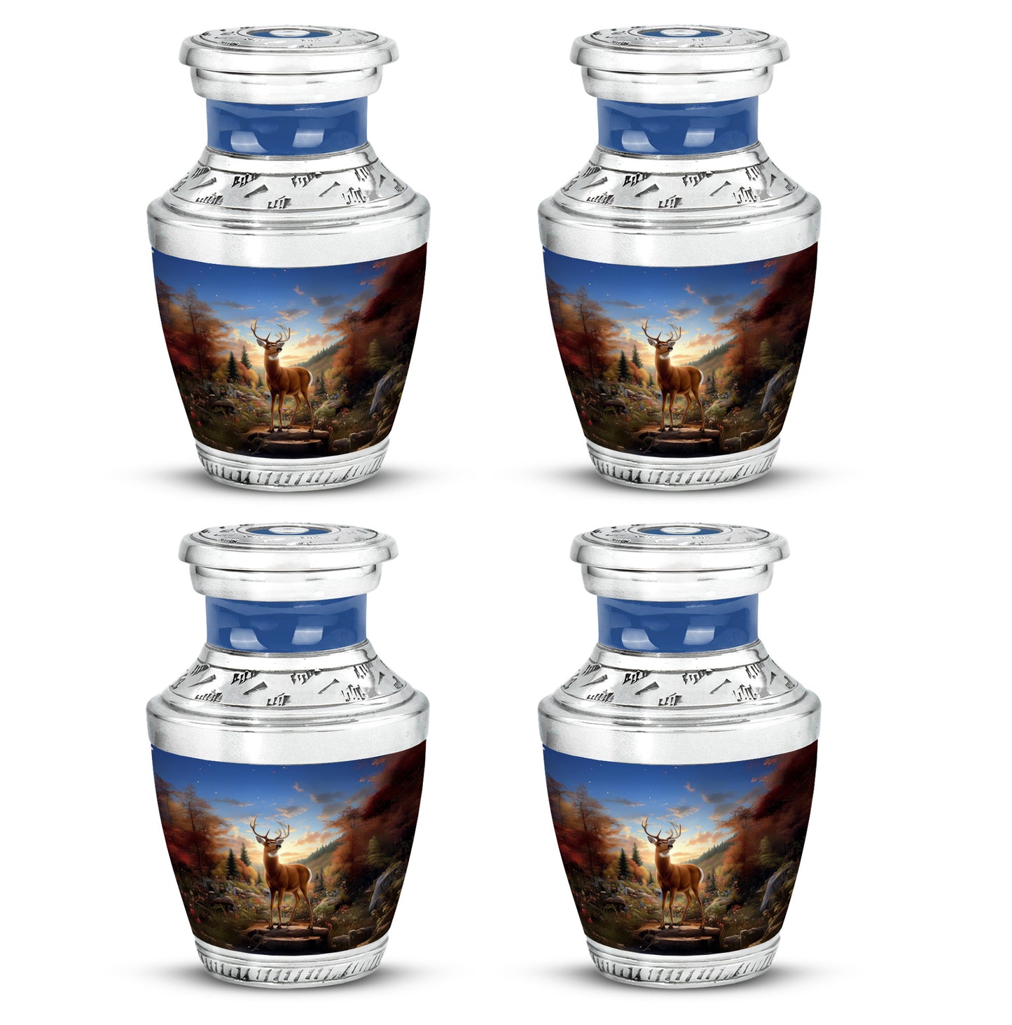 Misty Blue Deer Cremation Urn back view with polished surface - contemporary deer design with modern artistic flair - 10 inch aluminum urn for cremated remains