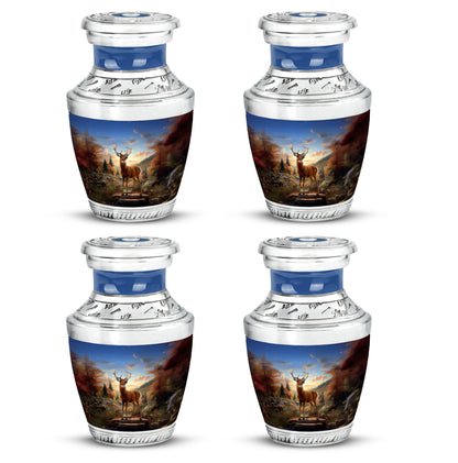 Misty Blue Deer Cremation Urn back view with polished surface - contemporary deer design with modern artistic flair - 10 inch aluminum urn for cremated remains