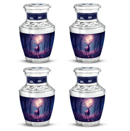 Dusty Blue Deer Cremation Urn back view with polished surface - contemporary deer design with modern artistic flair - 10 inch aluminum urn for cremated remains