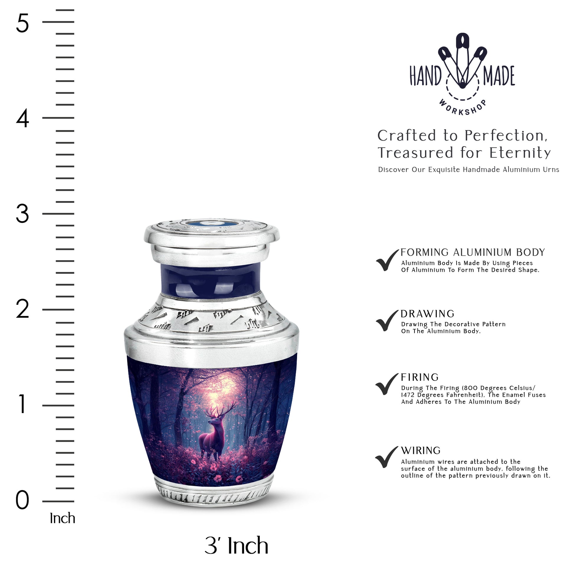 Sky Blue Deer Cremation Urn top-down view of secure threaded lid - contemporary deer design with modern artistic flair - mini keepsake memorial for portion of cremation ashes