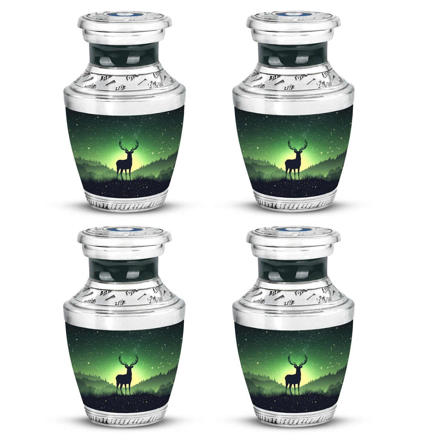 Emerald Green Deer Cremation Urn back view with polished surface - contemporary deer design with modern artistic flair - 10 inch aluminum urn for cremated remains