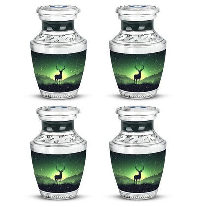 Emerald Green Deer Cremation Urn back view with polished surface - contemporary deer design with modern artistic flair - 10 inch aluminum urn for cremated remains