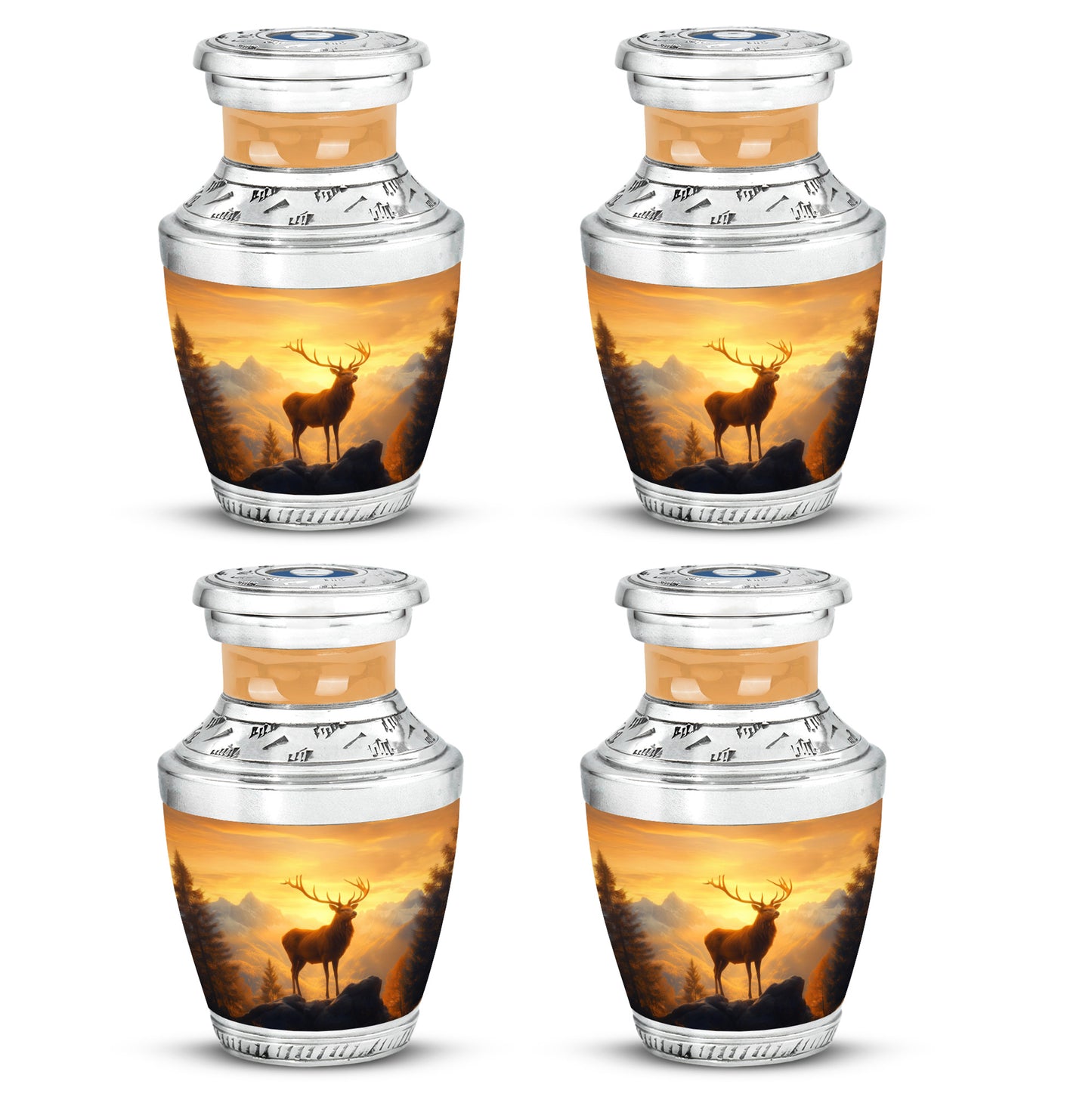 Champagne Gold Deer Cremation Urn back view with polished surface - contemporary deer design with modern artistic flair - 10 inch aluminum urn for cremated remains