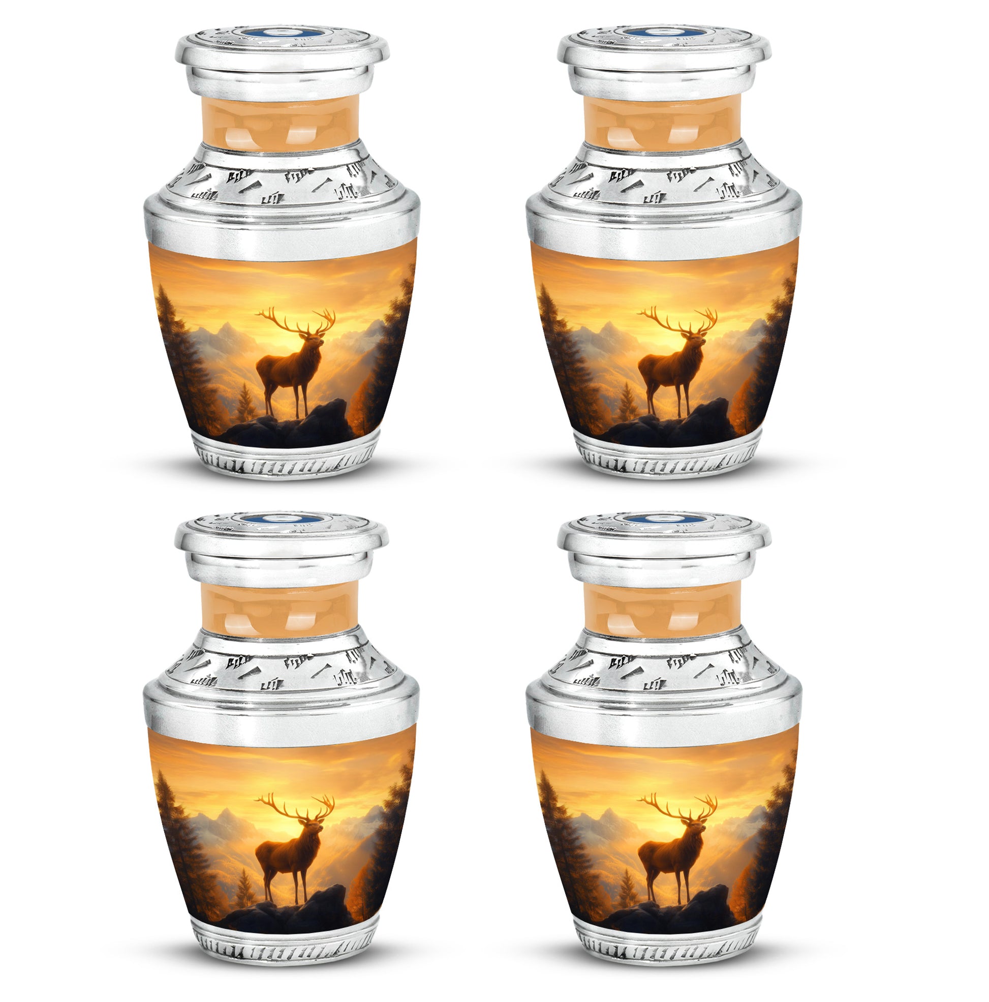 Champagne Gold Deer Cremation Urn back view with polished surface - contemporary deer design with modern artistic flair - 10 inch aluminum urn for cremated remains