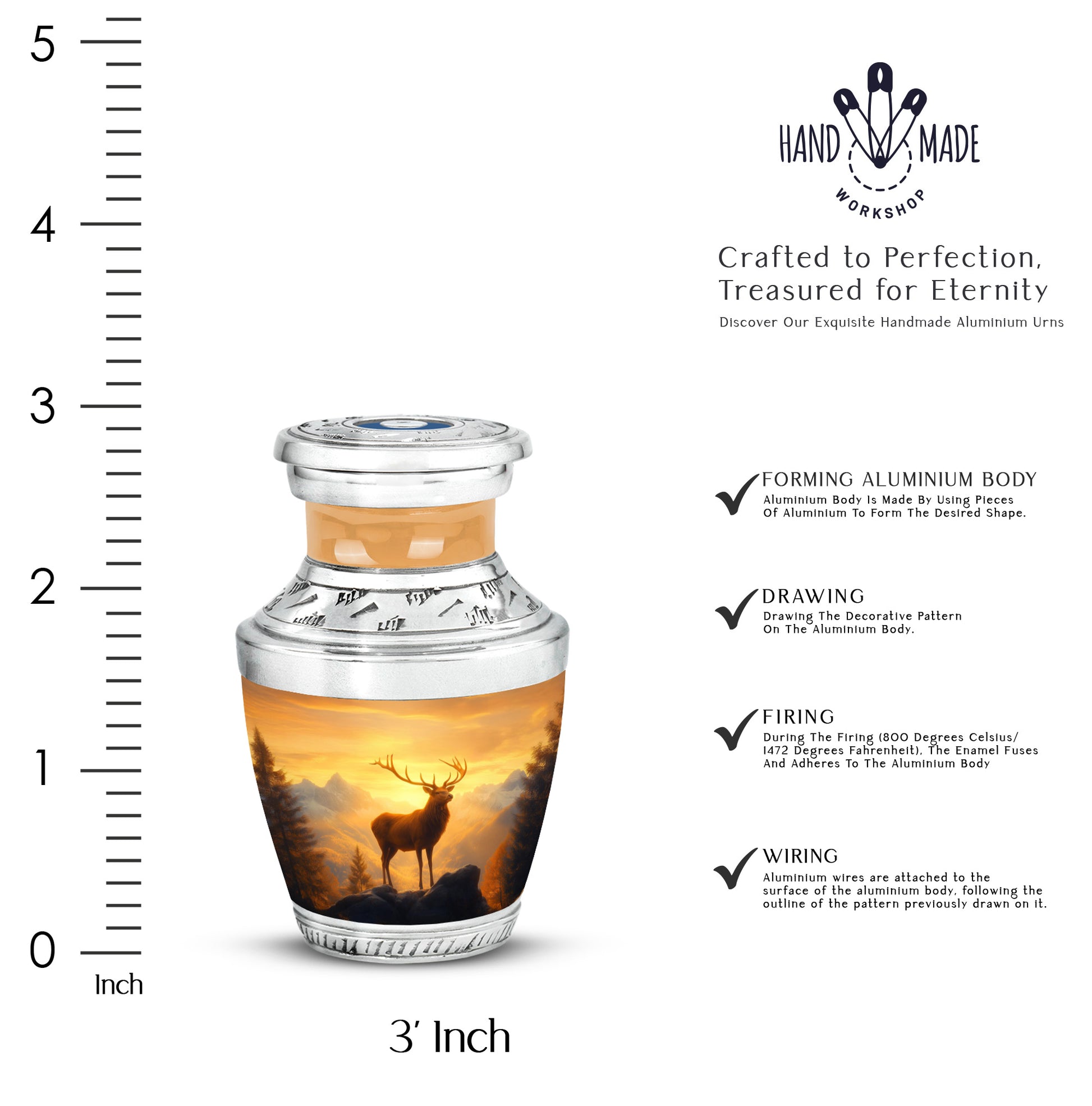Champagne Gold Deer Cremation Urn top-down view of secure threaded lid - contemporary deer design with modern artistic flair - mini keepsake memorial for portion of cremation ashes