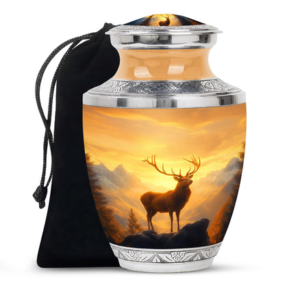 Gilded Gold Deer Cremation Urn side profile showing urn shape - contemporary deer design with modern artistic flair - full-size 10 inch 200 cubic inch adult cremation urn