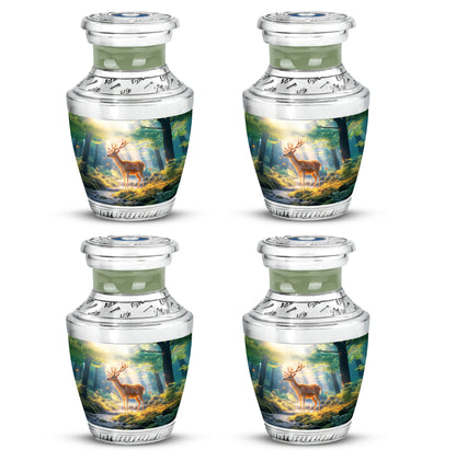 Bright Blue Deer Cremation Urn back view with polished surface - artistic deer interpretation with creative detail - 10 inch aluminum urn for cremated remains