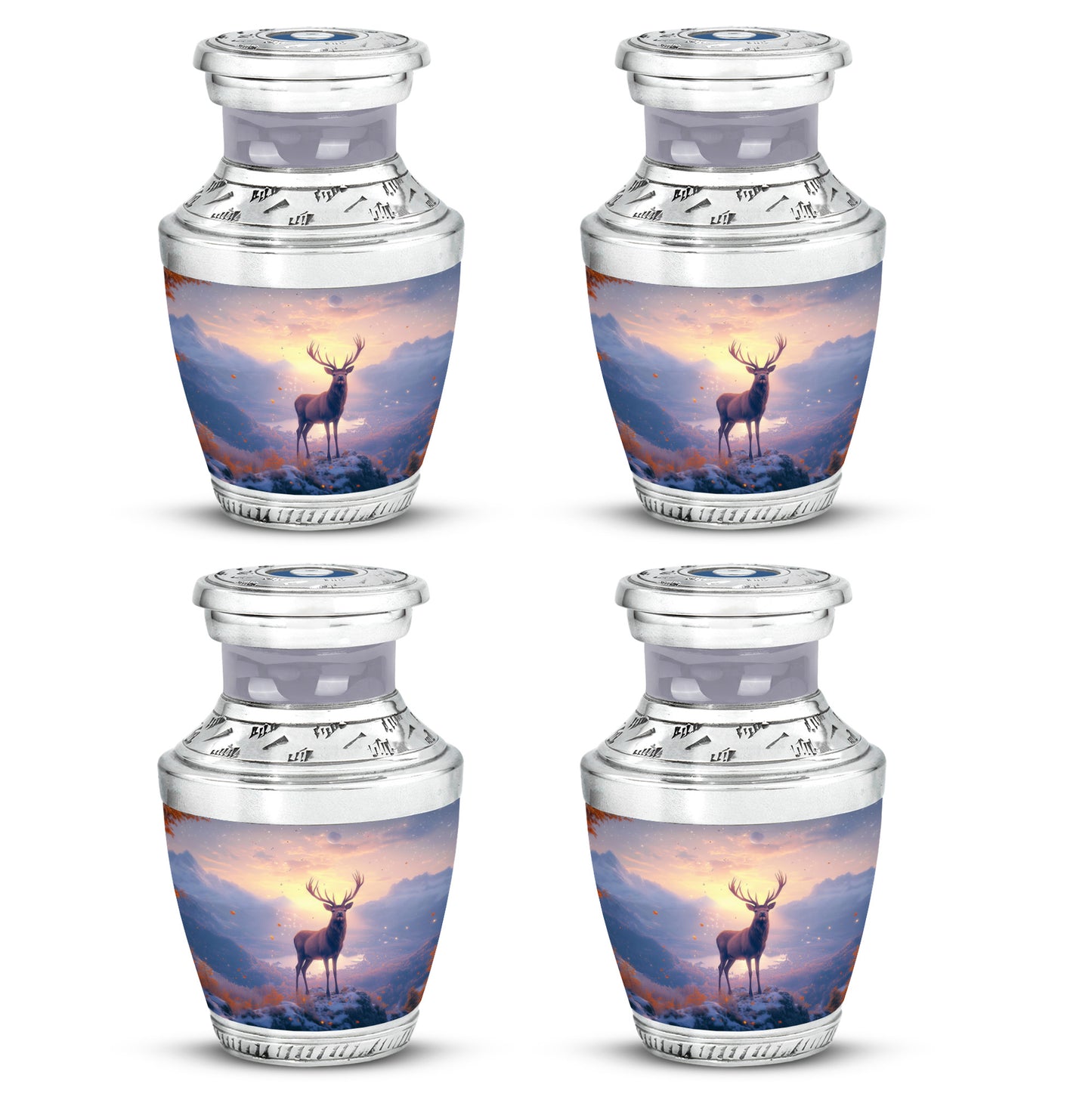Deep Red Deer Cremation Urn back view with polished surface - modern art-inspired deer motif on sleek aluminum - 10 inch aluminum urn for cremated remains
