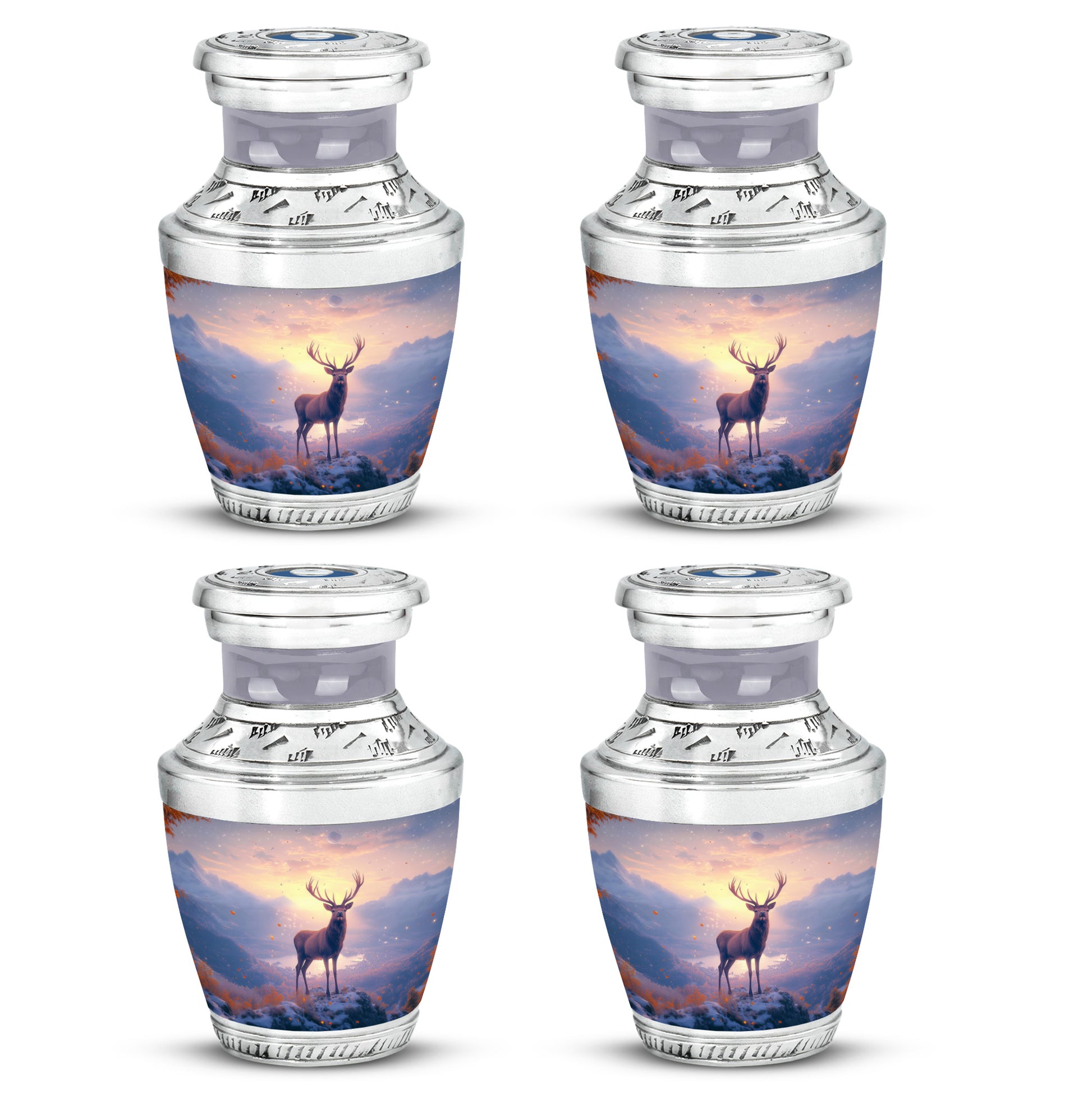 Deep Red Deer Cremation Urn back view with polished surface - modern art-inspired deer motif on sleek aluminum - 10 inch aluminum urn for cremated remains
